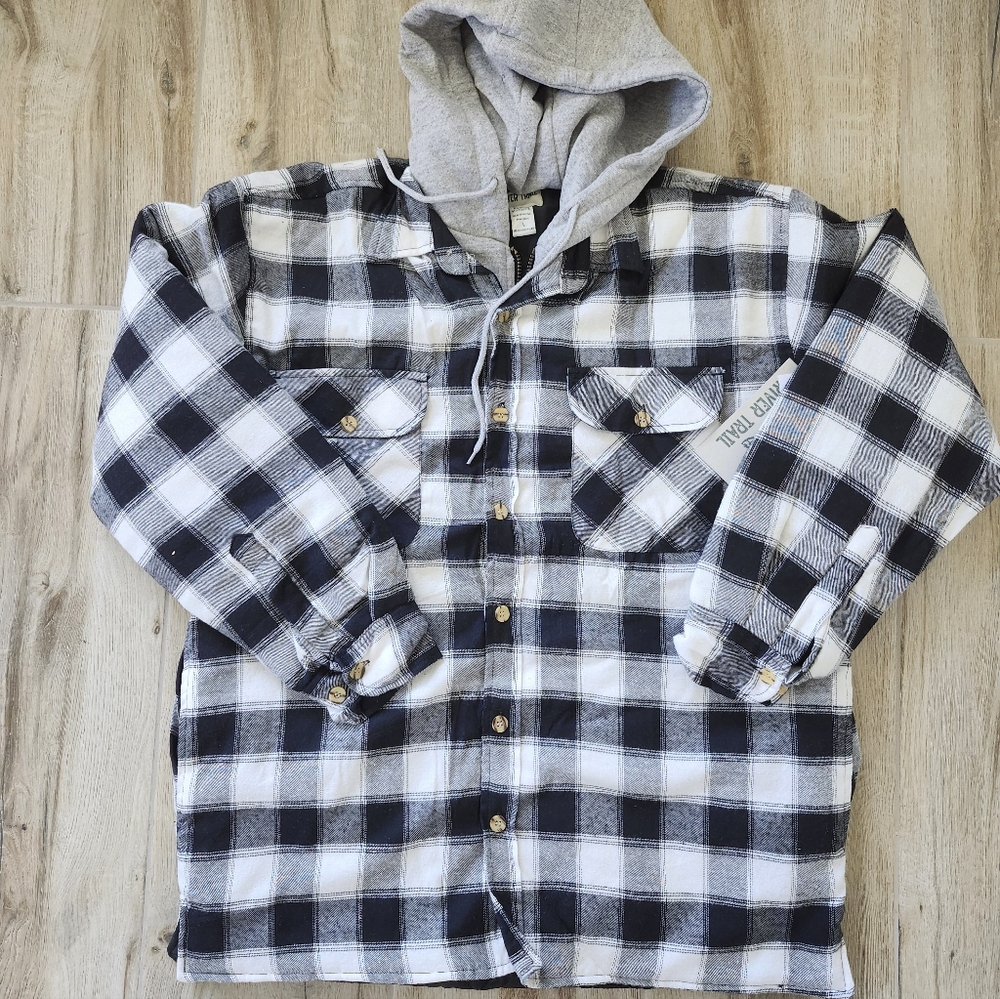 River Trail Buffalo Black & White Plaid Hoodie Jacket Men's Size L